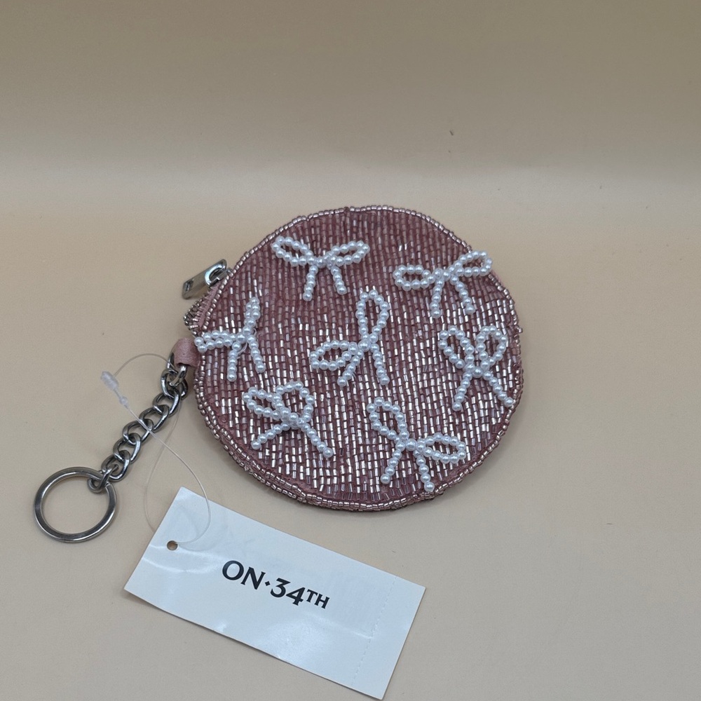 Pink Beaded Coin Purse with Bow Design
